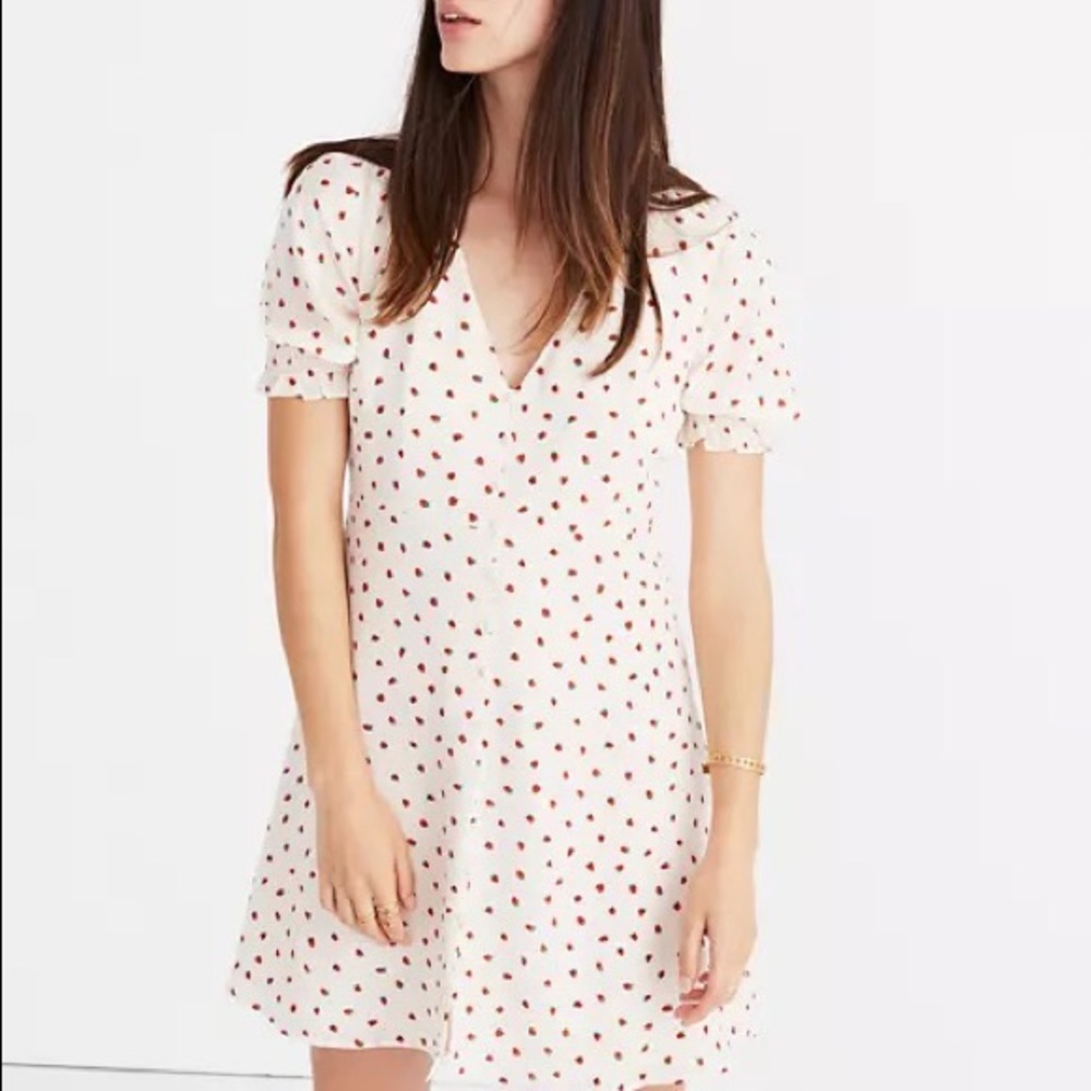 Madewell Silk Clover Button Down Dress in Strawberry